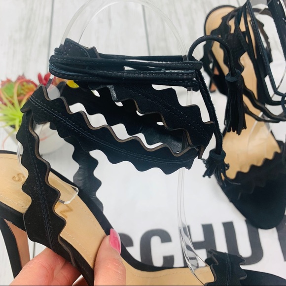 SCHUTZ Lisana Ankle Tie High Heel Scalloped Edges - Picture 6 of 8